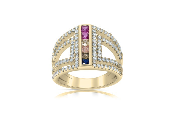 Rainbow Eternity Band Ring - 925 Sterling Silver - Gold Plated