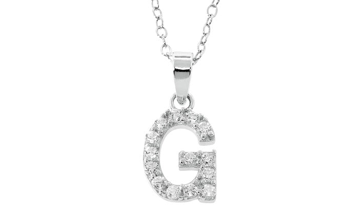 Baby Cz Prong Initials Charm Pendant - 925 Sterling Silver - Rhodium Plated