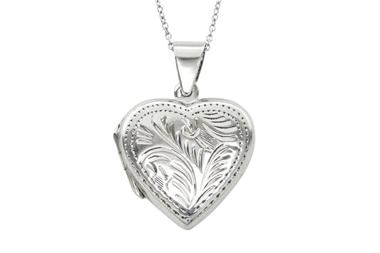 Engraved Heart Locket Pendant - 925 Sterling Silver - Rhodium Plated