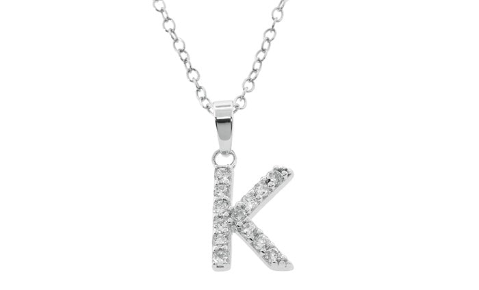 Baby Cz Prong Initials Charm Pendant - 925 Sterling Silver - Rhodium Plated