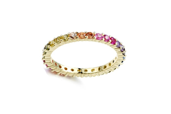 Rainbow Eternity Band Ring - 925 Sterling Silver - Gold Plated