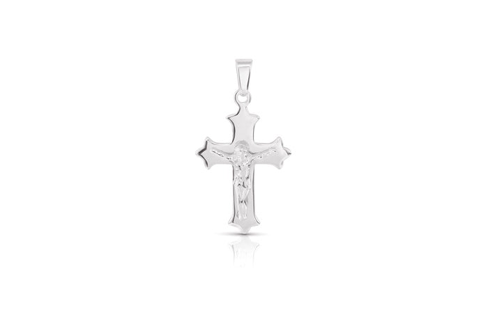 Flared Crucifix Pendant - 925 Sterling Silver - Rhodium Plated