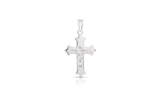 Flared Crucifix Pendant - 925 Sterling Silver - Rhodium Plated