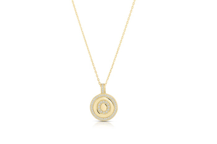 Cz Disc Initial Charm Pendant - 925 Sterling Silver - Gold Plated