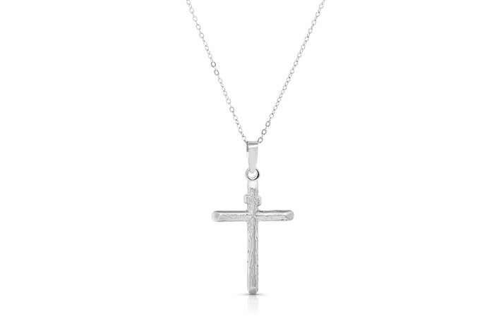 Rope Edge Cross Pendant - 925 Sterling Silver - Rhodium Plated