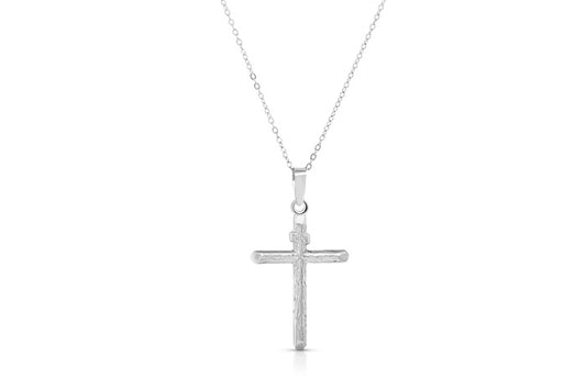 Rope Edge Cross Pendant - 925 Sterling Silver - Rhodium Plated