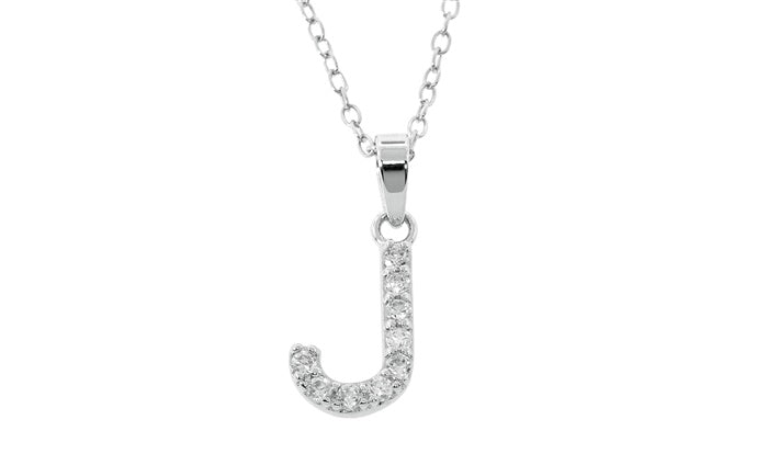 Baby Cz Prong Initials Charm Pendant - 925 Sterling Silver - Rhodium Plated