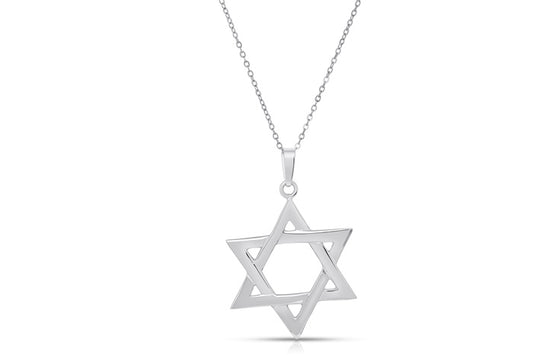 Extra Large Star of David Charm Pendant - 925 Sterling Silver - Rhodium Plated