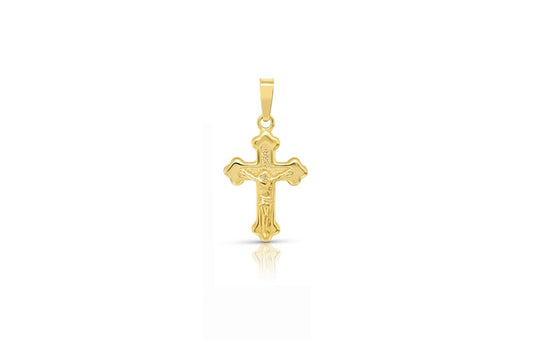 Ornate Crucifix Pendant - 925 Sterling Silver - Gold Plated