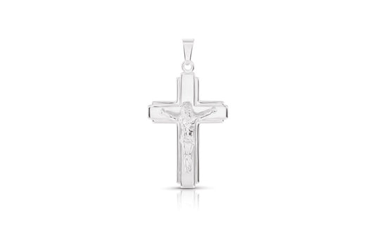 Classic Crucifix Pendant - 925 Sterling Silver - Rhodium Plated
