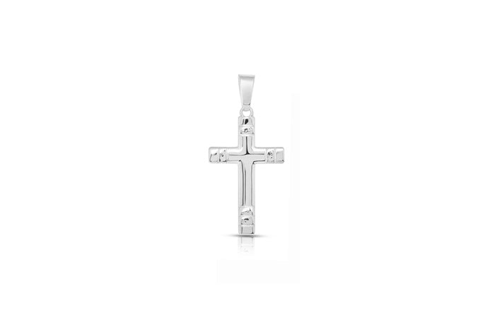 Slim Cross Pendant - 925 Sterling Silver - Rhodium Plated