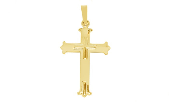 Flared Cross Pendant - 925 Sterling Silver - Gold Plated
