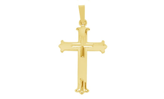Flared Cross Pendant - 925 Sterling Silver - Gold Plated