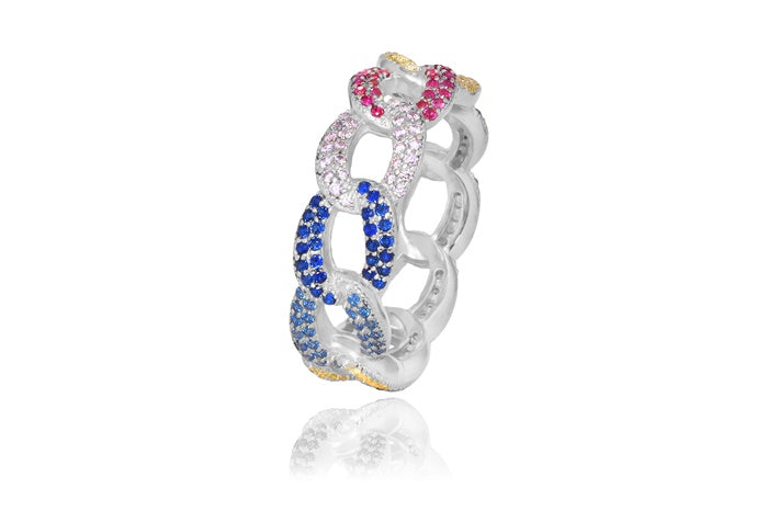 Rainbow Eternity Band Ring - 925 Sterling Silver - Rhodium Plated