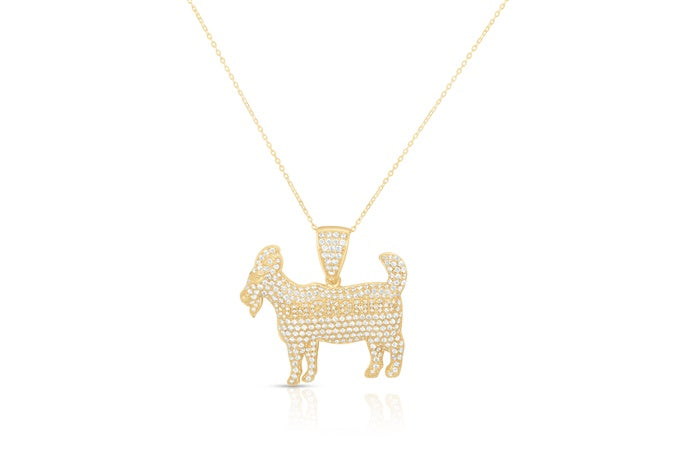 Pave Goat CZ Charm Pendant - 925 Sterling Silver - Gold Plated