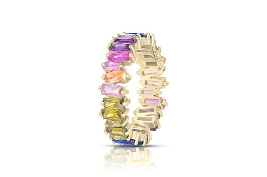 Rainbow Eternity Band Ring - 925 Sterling Silver - Gold Plated