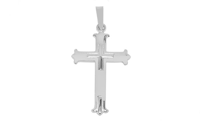 Flared Cross Pendant - 925 Sterling Silver - Rhodium Plated