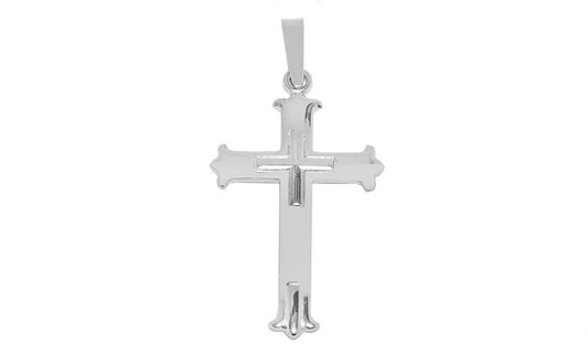 Flared Cross Pendant - 925 Sterling Silver - Rhodium Plated