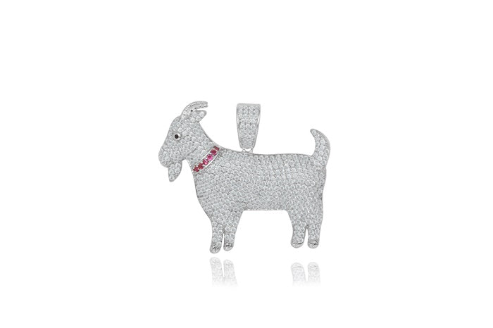 CZ Goat Charm Pendant - 925 Sterling Silver - Rhodium Plated