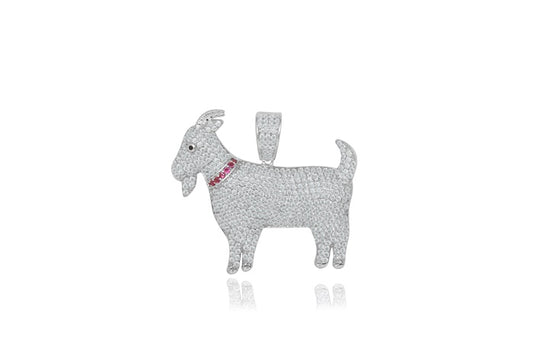 CZ Goat Charm Pendant - 925 Sterling Silver - Rhodium Plated