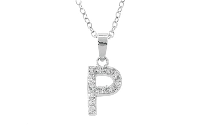 Baby Cz Prong Initials Charm Pendant - 925 Sterling Silver - Rhodium Plated
