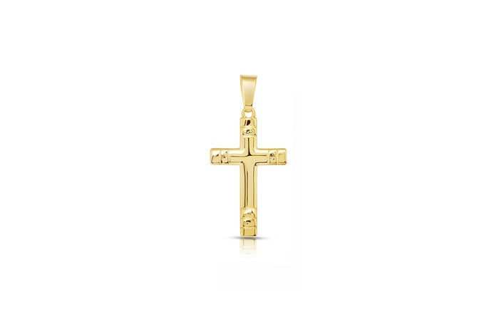 Studded Cross Pendant - 925 Sterling Silver - Gold Plated