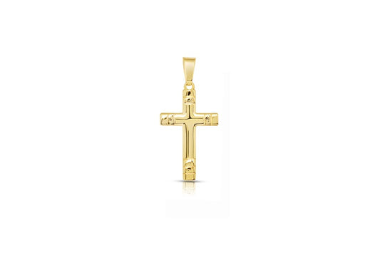 Studded Cross Pendant - 925 Sterling Silver - Gold Plated