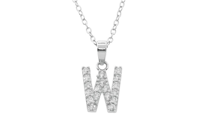 Baby Cz Prong Initials Charm Pendant - 925 Sterling Silver - Rhodium Plated