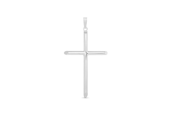 Long Slim Cross Pendant - 925 Sterling Silver - Rhodium Plated