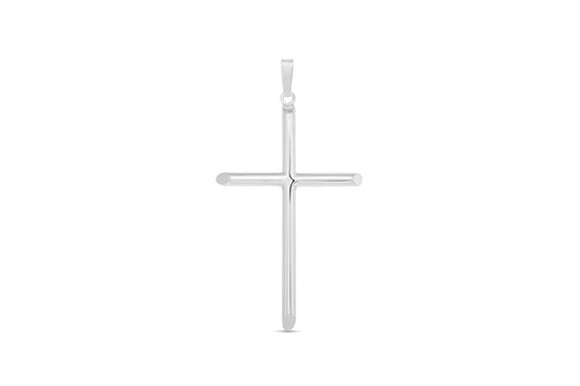 Long Slim Cross Pendant - 925 Sterling Silver - Rhodium Plated