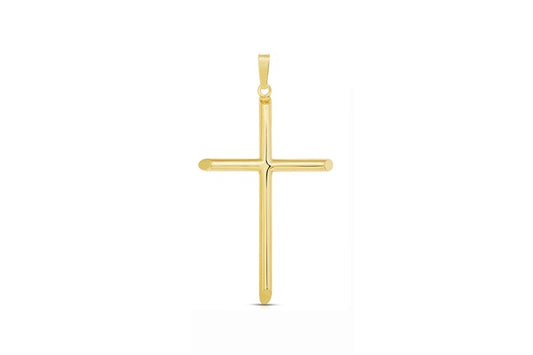Long Thin Cross Pendant - 925 Sterling Silver - Gold Plated