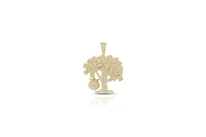 Money Tree CZ Charm Pendant - 925 Sterling Silver - Gold Plated