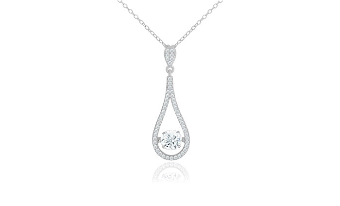 Teardrop CZ Charm Pendant - 925 Sterling Silver - Rhodium Plated