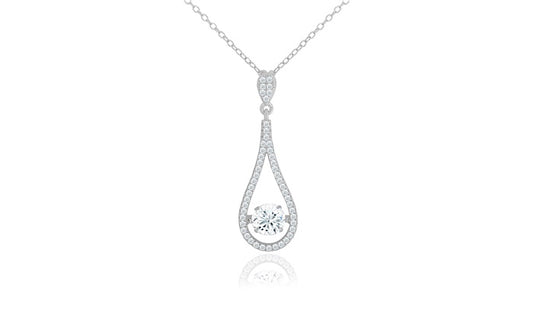 Teardrop CZ Charm Pendant - 925 Sterling Silver - Rhodium Plated