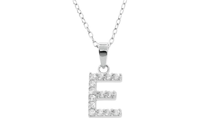 Baby Cz Prong Initials Charm Pendant - 925 Sterling Silver - Rhodium Plated