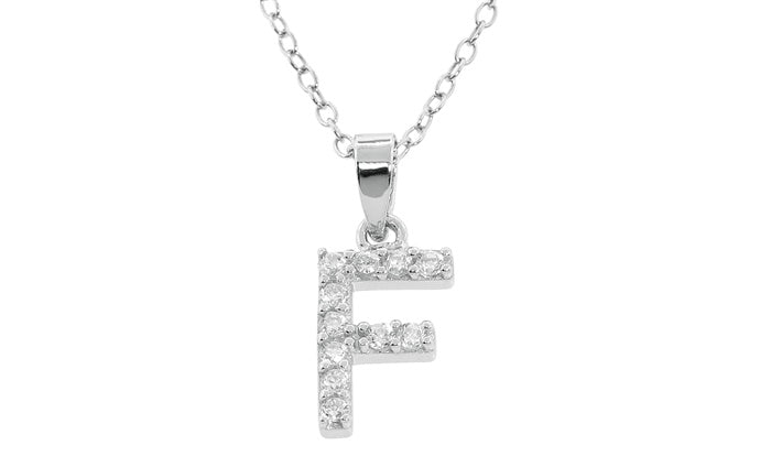 Baby Cz Prong Initials Charm Pendant - 925 Sterling Silver - Rhodium Plated