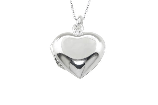 Medium Puffed Heart Locket Pendant - 925 Sterling Silver - Rhodium Plated