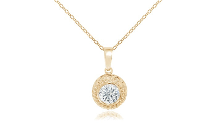 Round Bezel CZ Charm Pendant - 925 Sterling Silver - Gold Plated