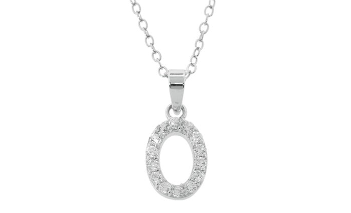 Baby Cz Prong Initials Charm Pendant - 925 Sterling Silver - Rhodium Plated