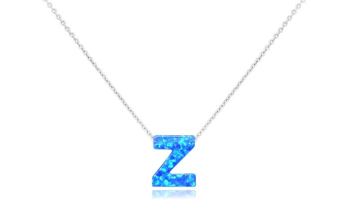 Opal Initials Charm Pendant - 925 Sterling Silver