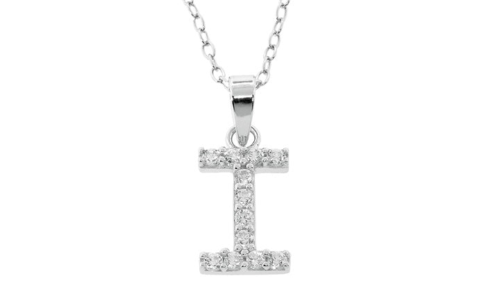 Baby Cz Prong Initials Charm Pendant - 925 Sterling Silver - Rhodium Plated