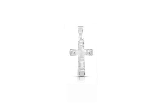 Engraved Cross Pendant - 925 Sterling Silver - Rhodium Plated