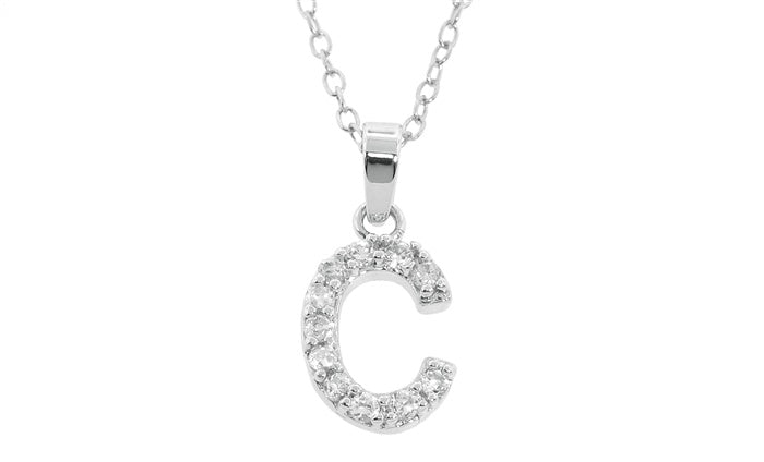 Baby Cz Prong Initials Charm Pendant - 925 Sterling Silver - Rhodium Plated