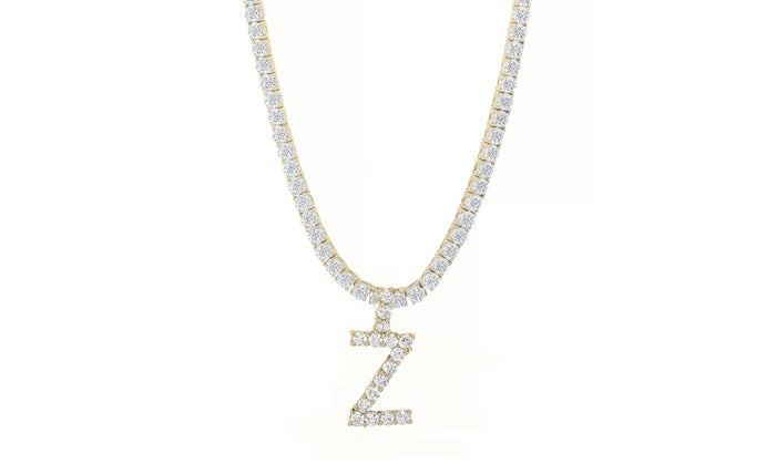 Cz Prong Initial Charm Pendant - 925 Sterling Silver - Gold Plated