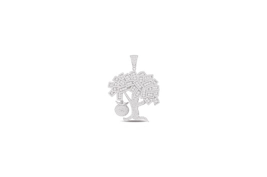Money Tree CZ Charm Pendant - 925 Sterling Silver - Rhodium Plated