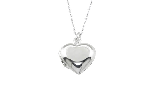 Small Puffed Heart Locket Pendant - 925 Sterling Silver - Rhodium Plated