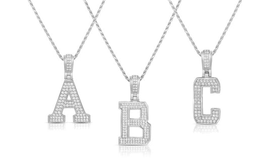 Baby Block Initial Charm Pendant - 925 Sterling Silver - Rhodium Plated