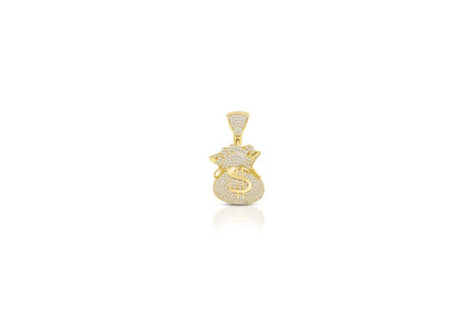 Dollar Sign CZ Charm Pendant - 925 Sterling Silver - Gold Plated