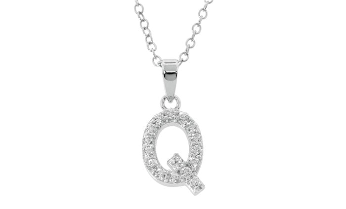 Baby Cz Prong Initials Charm Pendant - 925 Sterling Silver - Rhodium Plated