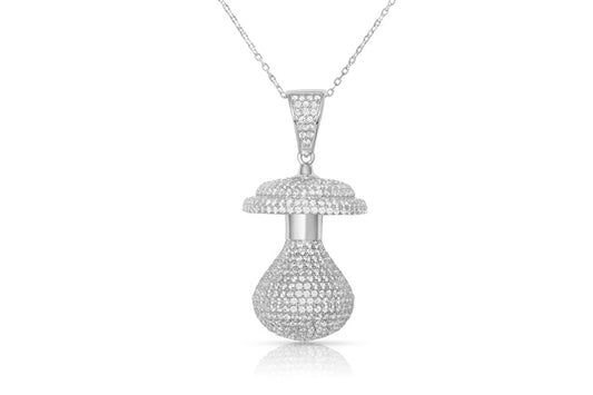 Baby Bottle CZ Charm Pendant - 925 Sterling Silver - Rhodium Plated